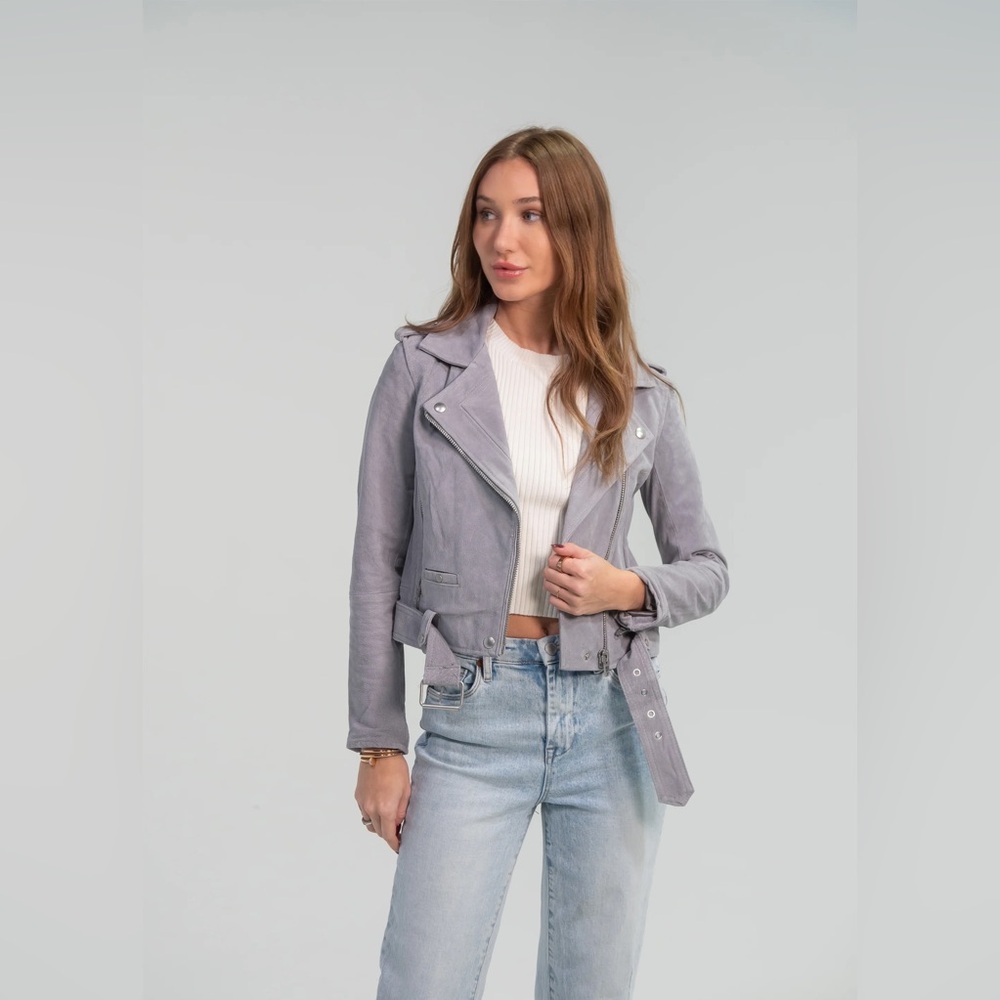 NWHT Blank NYC Cloud Grey Suede Moto Jacket - Picture 3 of 8